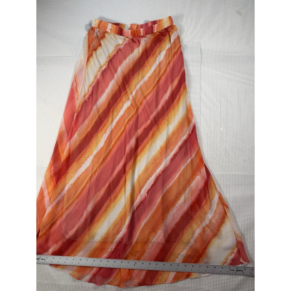 Chicos Size 0 Womens Maxi Skirt Orange Pink Stripe Lined Pull On Summer Skirt